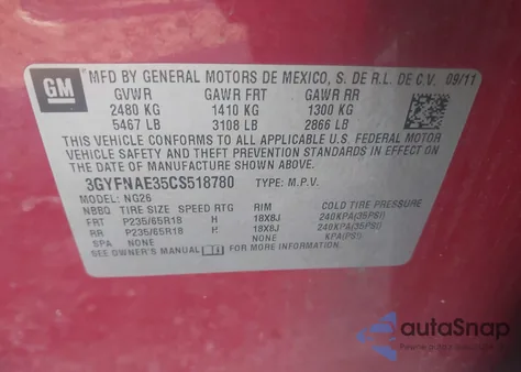 2012 Cadillac Srx Luxury Collection from USA, damaged, VIN 3GYFNAE35CS518780